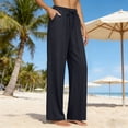thumbnail image 7 of Women's Cotton Linen Wide Leg Beach Pants Elastic Waist Lightweight Casual Flowy Palazzo Lounge Trousers with Pockets Boho Wide Leg Summer Trendy ventilate Breathale Womens Pants Black XXXL, 7 of 7