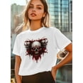thumbnail image 6 of Women's T-Shirt Terror Skull Short Sleeve Casual Tee Classic Crew Neck T Shirt for Women White, L, 6 of 7