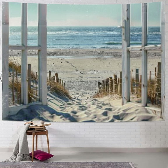 BCIIG Ocean Beach Fence Tapestry Wall Hanging Unique Style Graphic Tapestries Home Wall Decor Art for Living Room Bedroom Apartment Farmhouse Dorm 40x30inch