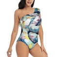 thumbnail image 3 of Sikiie Watercolor Snake Print Women One Piece Swimsuits Tummy Control One Shoulder Bathing Suits Ruffle Swimwear, From S to XXL-Medium, 3 of 6