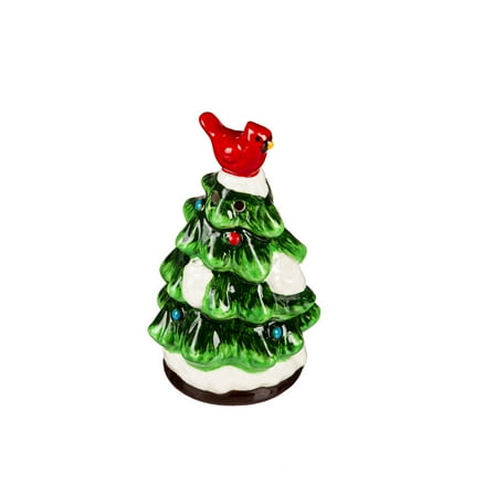 Ceramic Christmas Tree with Cardinal Salt and Pepper Shaker Set