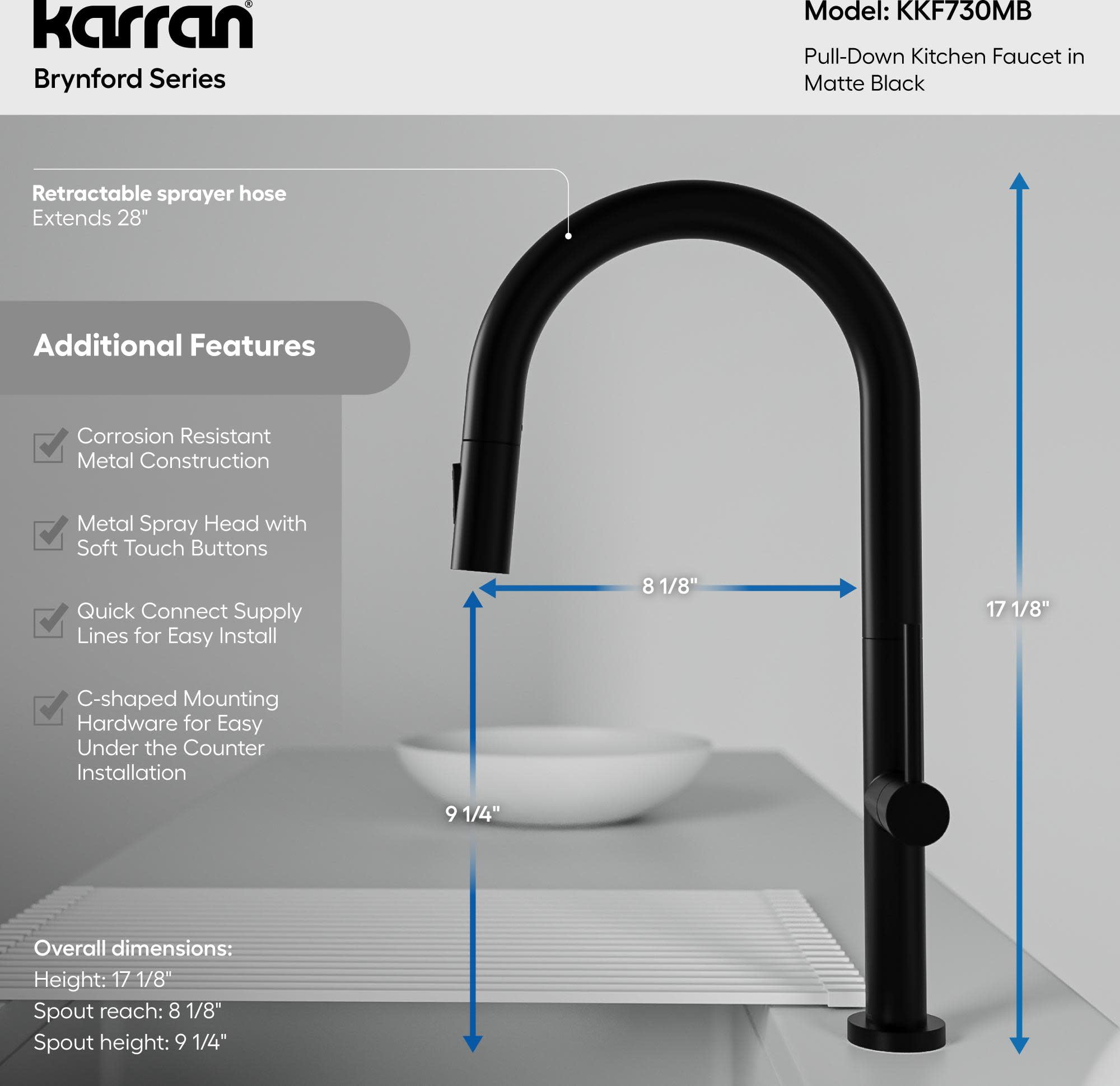 Karran Usa KKF730SFCB Brynford 1.8 GPM Single Hole Pull Down Kitchen Faucet - Spot-Free