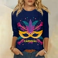 thumbnail image 2 of JGNGSHN Womens 3/4 Sleeve Shirts Casual Crew Neck Tops Trendy Carnival Themed Party Cruise Pullover Mask Print T-shirt, 2 of 5