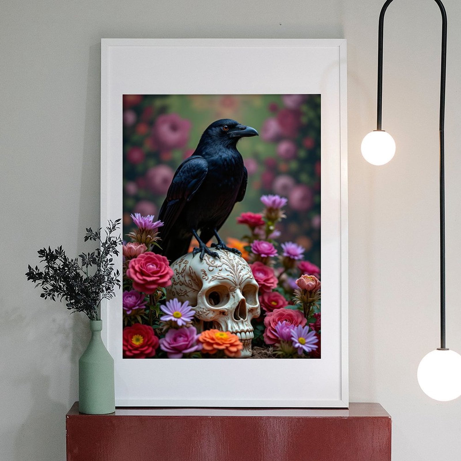 Diamond Art Kit for Adults, Raven Skull Floral Arrangement Diamond Painting for Adults Beginners, DIY Diamond Art Painting Kits, 5D Diamond Painting Crafts for Home Decor 12x16 Frameless