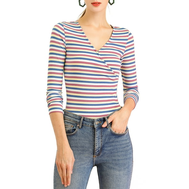 rainbow striped long sleeve shirt women's