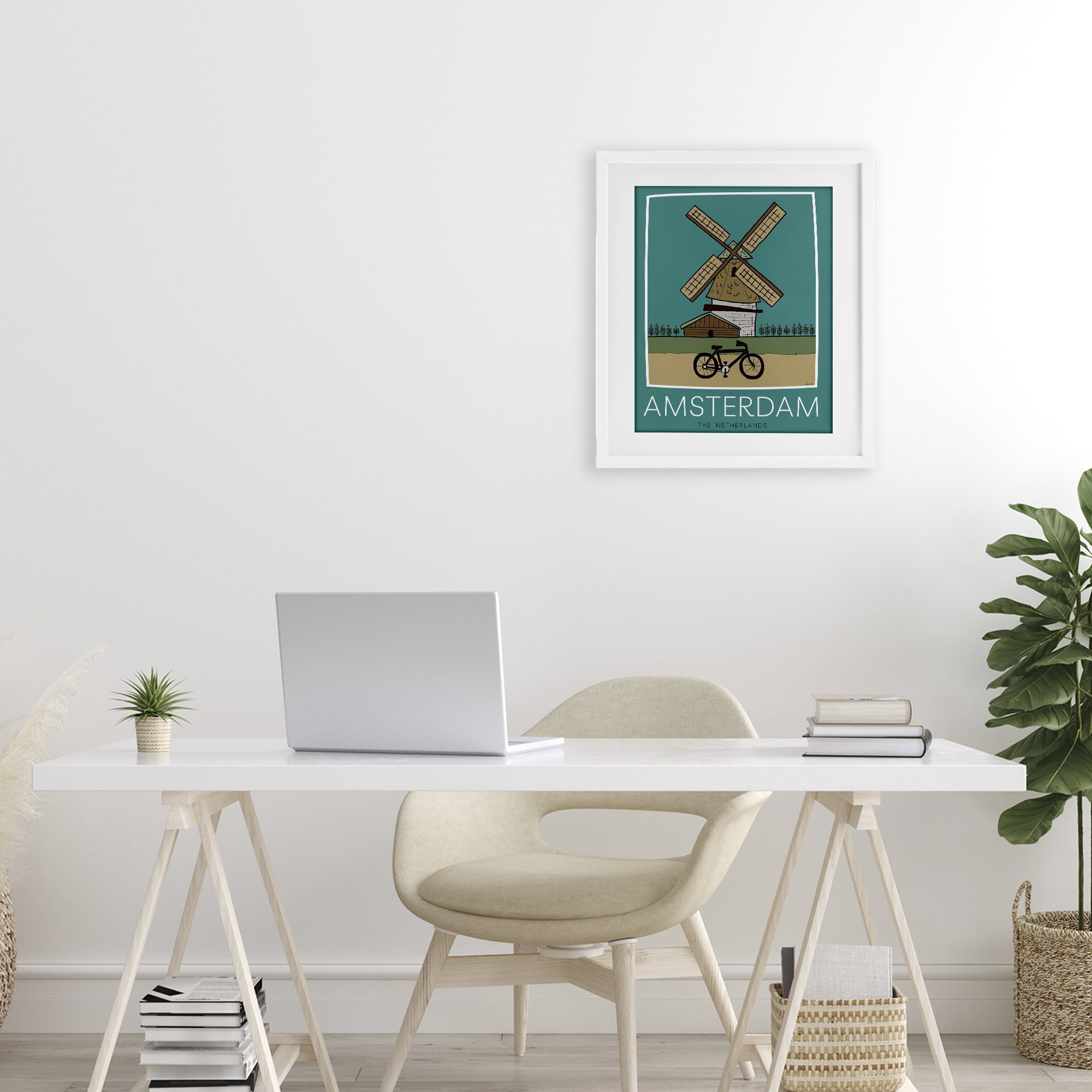 Stupell Industries Amsterdam Windmill Poster White Framed Print Under Glass, design by Hugo Edwins