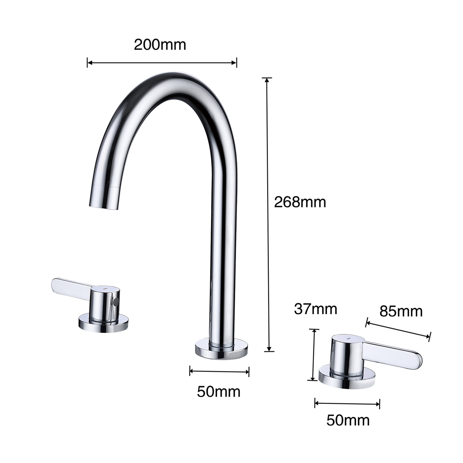 Dawot 8" Bathroom Sink Faucet, Widespread 3 Hole 2 Handle Polished Chrome Brass Mixer Taps Bathroom Faucet