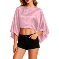 thumbnail image 5 of Fewfanhot Women Satin Batwing Sleeve Crop Poncho Top, Pearl Decor Summer Loose Oversized Boat Neck Layering Cover Up, 5 of 10