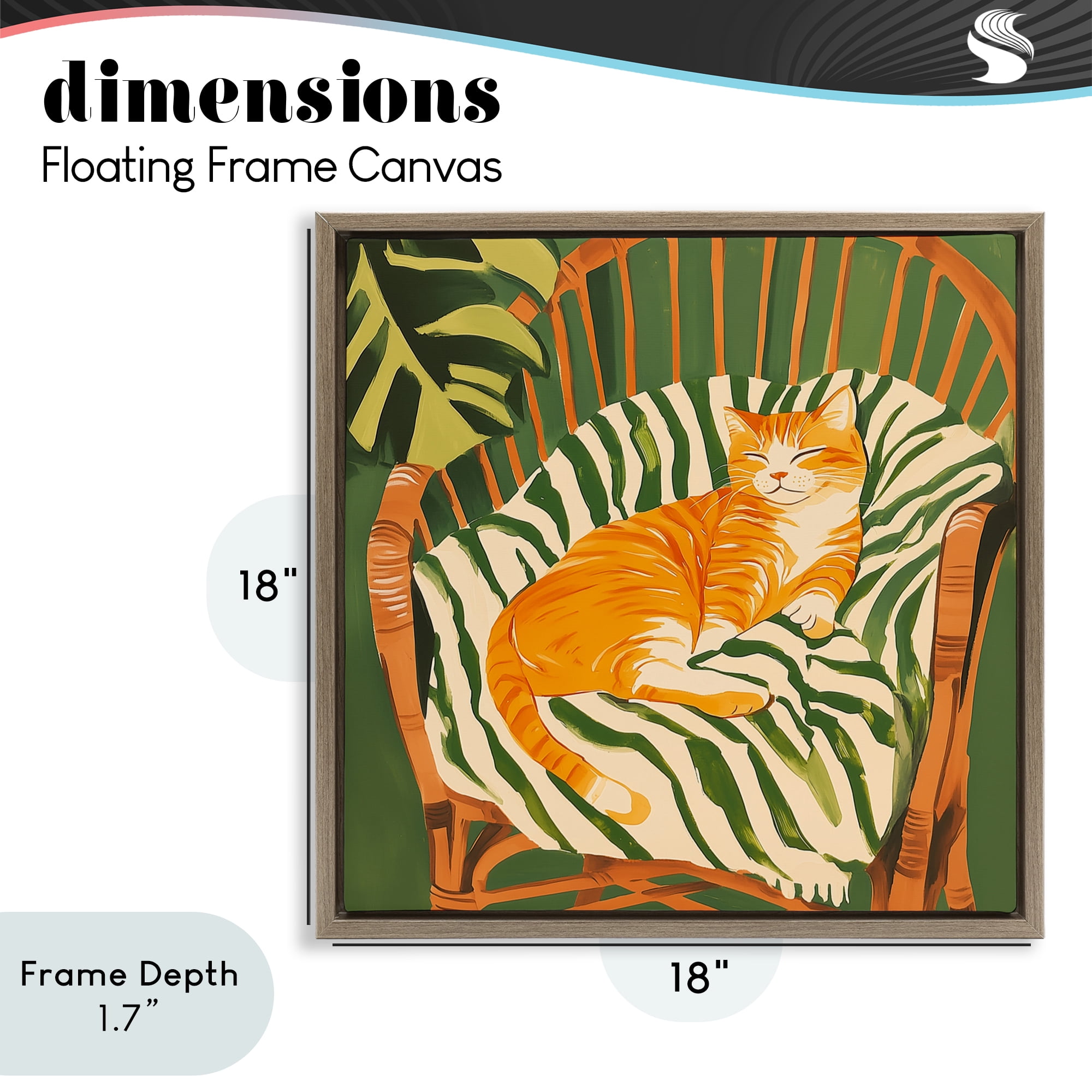 Stupell Industries Orange Cat in Rattan Chair Brown Framed Floater Canvas Wall Art, design by Walker Noble