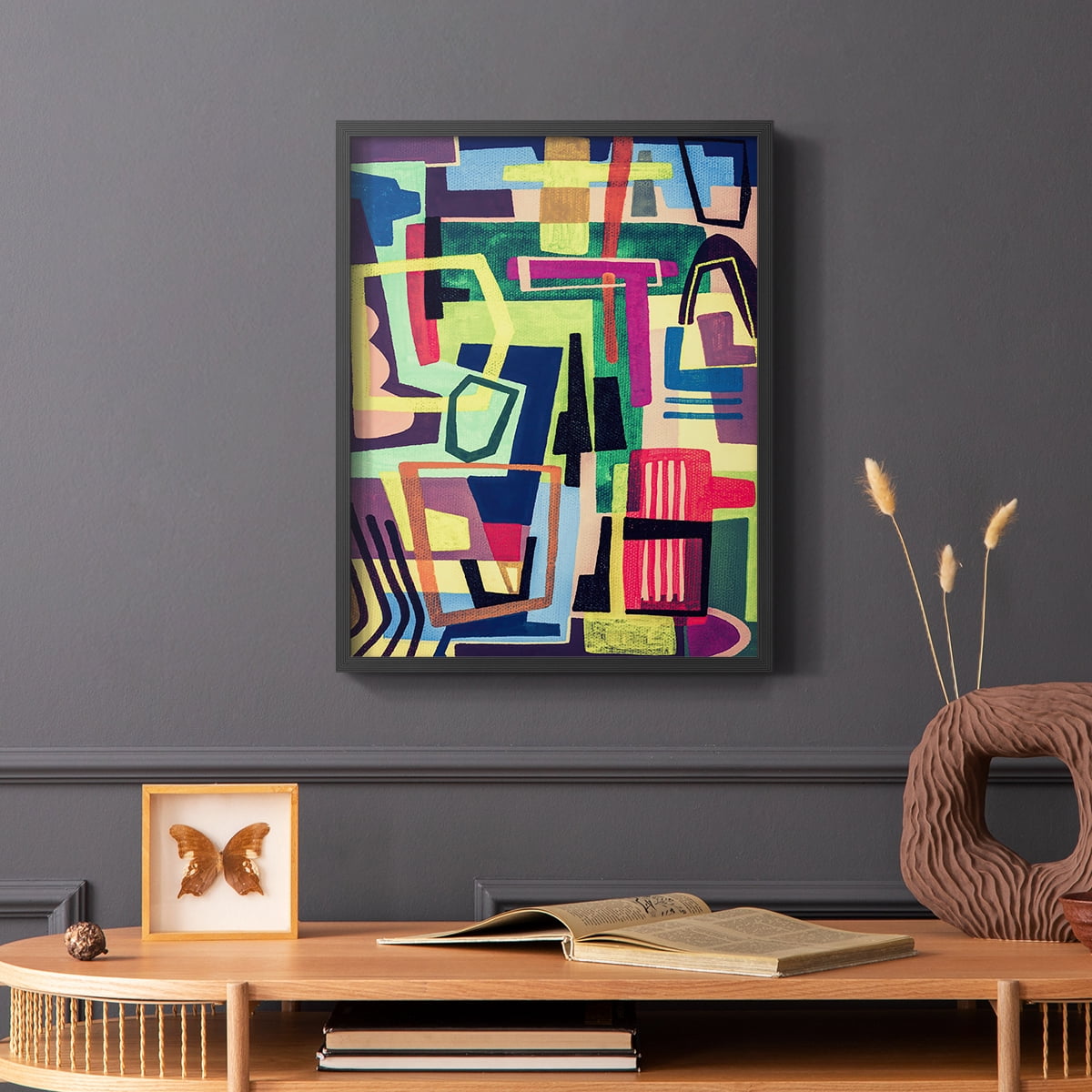 Connected Colors I Framed Print in Black Solid Wood Framed Print No Nail Hanging