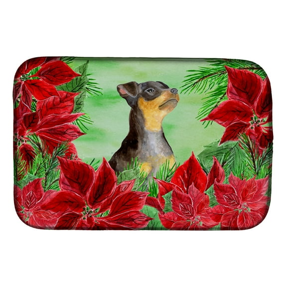 Caroline's Treasures Miniature Pinscher #2 Poinsettas Dish Drying Mat