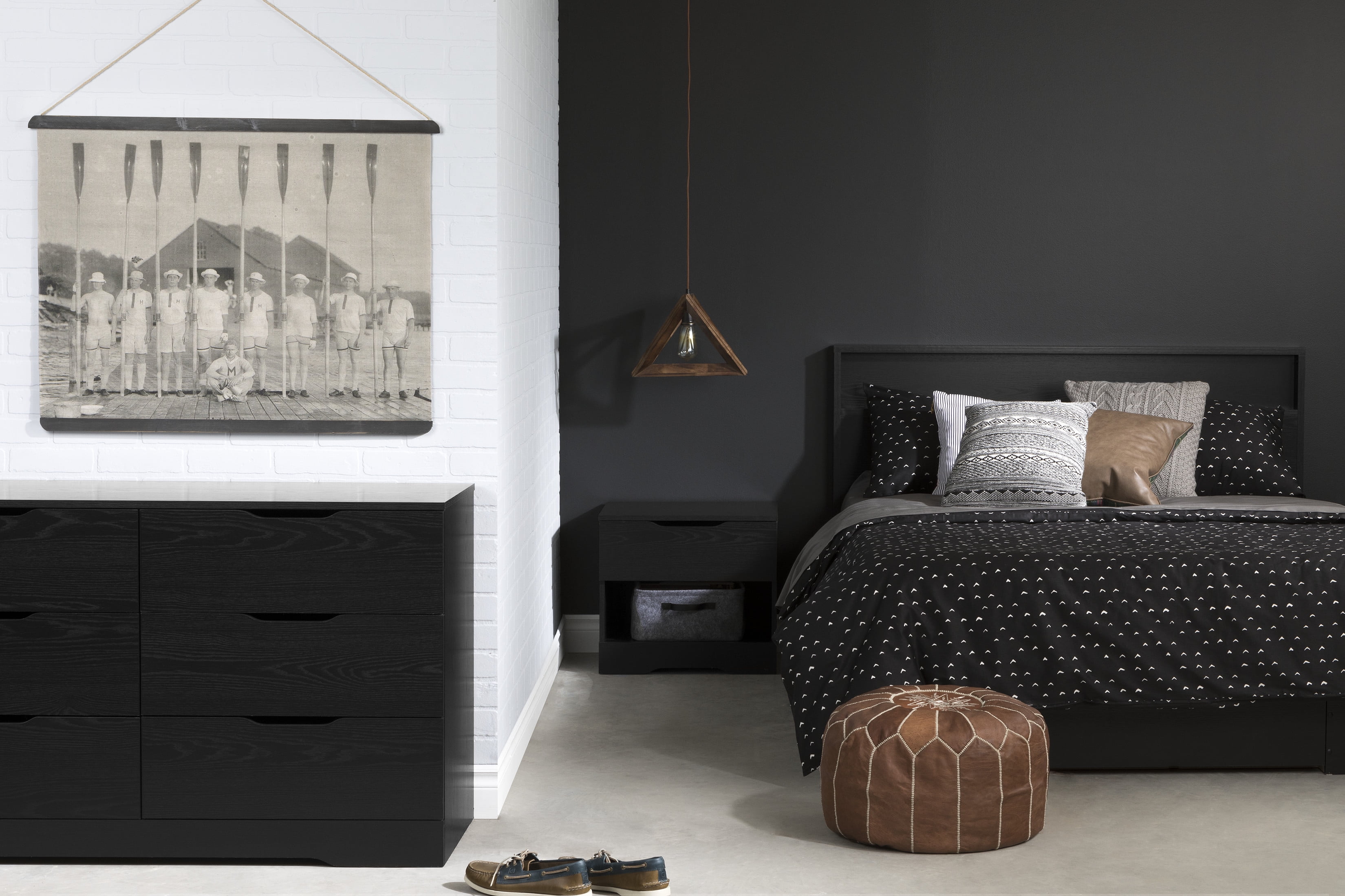 South Shore Holland Full/Queen Platform Bed with Drawer, in Black Oak