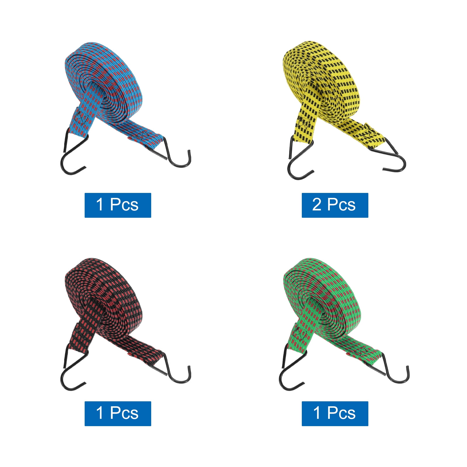 5Pack Bungee Cords, 127.95" Length Bungee Cords with Hooks 0.98" Width Adjustable Flat Elastic Rubber Bungee Straps for Luggage, Roof Racks, Tarpaulin, Moving Cargo, Camps, Tarps