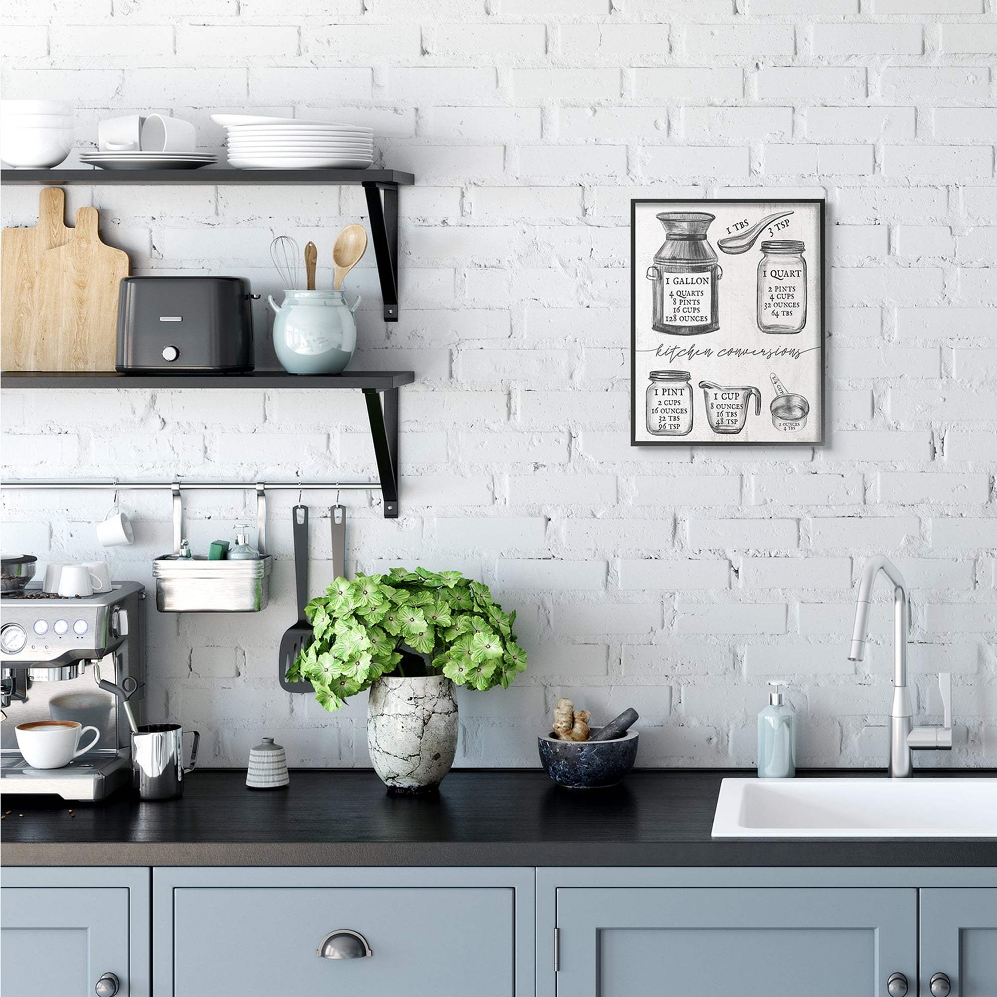 Stupell Industries Kitchen Conversion Chart Neutral Gray Word Drawing Design Framed Wall Art by Daphne Polselli
