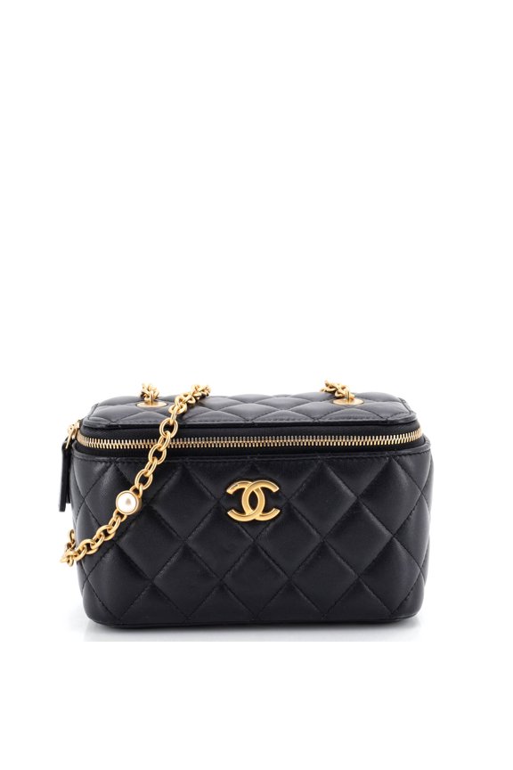Pre-Owned Classic Vanity Case with Resin Pearl Chain Quilted Lambskin Small By Rebag