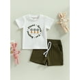 thumbnail image 2 of Kids Baby Boys Summer Outfits Letter Print Short Sleeve T-shirt and Casual Elastic Drawstring Shorts Set, 2 of 8