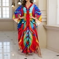 thumbnail image 4 of Riforla Cache-Maillots pour Maillots de Bain Grande Taille Robe Caftan Col en V Manches Chauve-Souris Imprimé Floral Sortie de Plage Robe de Protection Solaire Rouge Taille Unique, 4 of 7