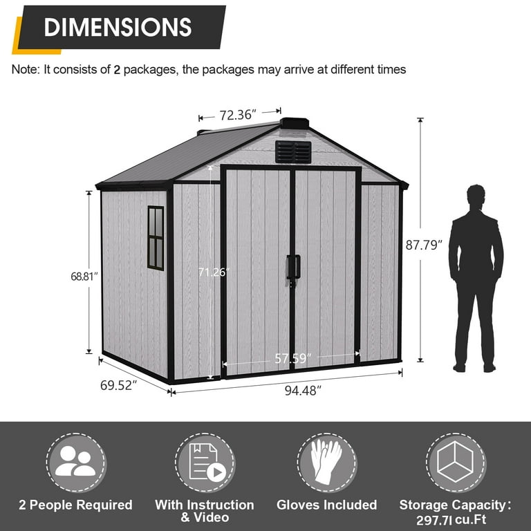 MELLCOM 8 x 6 FT Resin Outdoor Storage Shed with Floor, Outdoor