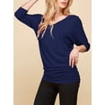 thumbnail image 3 of Made by Johnny Women's V-Neck 3/4 Sleeve Dolman Top with Side Shirring XL NAVY, 3 of 6