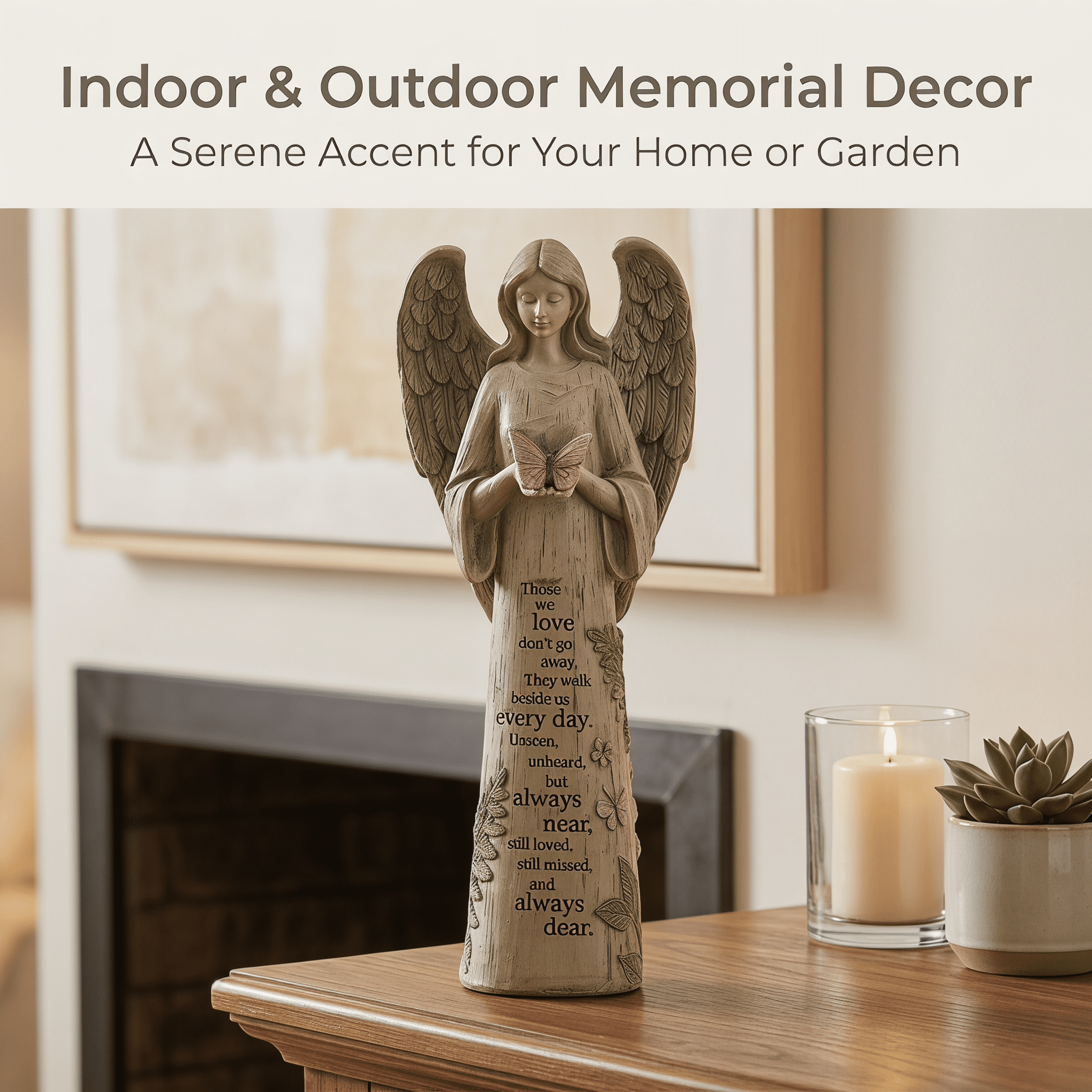 Resin Garden Statue Standing Angel with Butterfly Garden Statuary for Outdoor Garden Decor