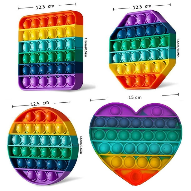 4 Pack Rainbow Colors Push Pop It Fidget Bubble Sensory Stress Toy