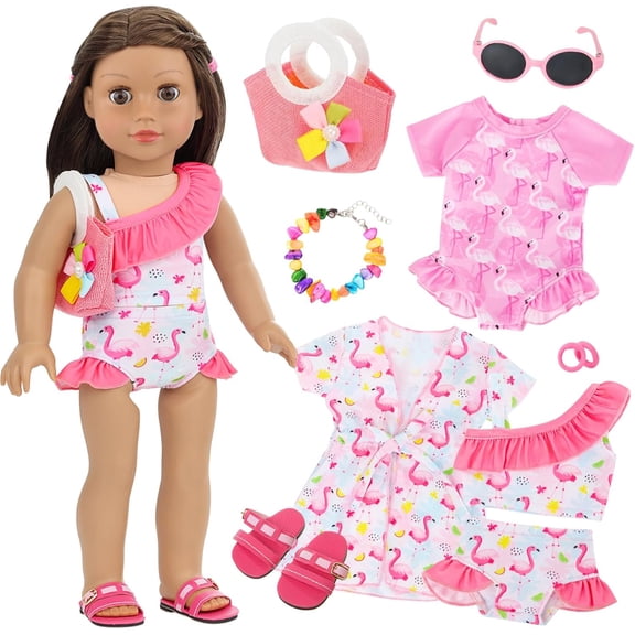 TDDS9 American 18 Inch Doll Swimsuit Accessories and Clothes Sets Includes 18 Inch Doll Clothes and Bag, Shoes, Sunglasses, Necklaces (No Dolls)