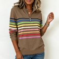 thumbnail image 5 of Trikvn Striped Quarter Zip Pullovers for Women Long Sleeve Sweatshirts Casual Stand Collar Half Zip Sweaters Colorful Stripe Print Tops Fall Winter Fashion Clothes, 5 of 6