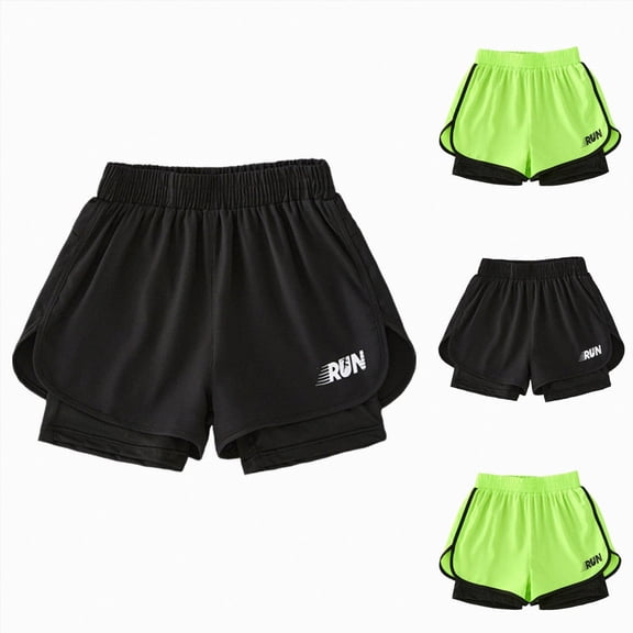 Xudanell Girls Athletic Shorts 2 in 1 Elastic Waist Pockets Biker School Ball Games Running Sports Teen Summer Outfits (Green, 13-14 Years)