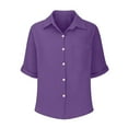 thumbnail image 5 of VBVC No Boundaries Women's Short Sleeve Button Down TShirts,Womens Solid Blouses Tops with Pocket,Oversized Tunic Tops For Women,*Purple,Size S, 5 of 7