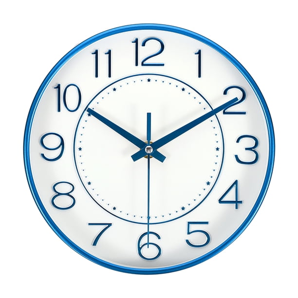 Reloj de pared de 8 pulgadas, a batería, silencioso, sin tictac, reloj moderno redondo, azul