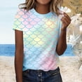 thumbnail image 2 of Wang6 Womens Plus Size Short Sleeve Graphic Tees Causal Sparkle Fish-Scale Printed Tshirts Summer Loose Fit Crew Neck Tops Shirts Multicolour L, 2 of 4