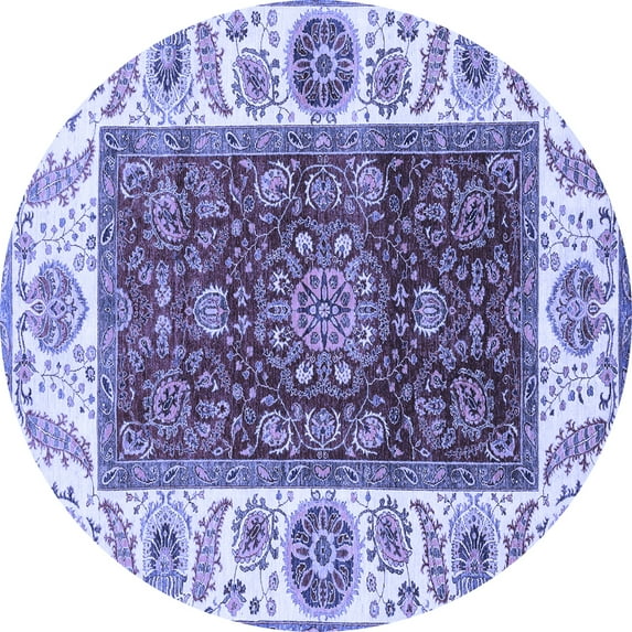 Ahgly Company Machine Washable Indoor Round Abstract Blue Modern Area Rugs, 7' Round