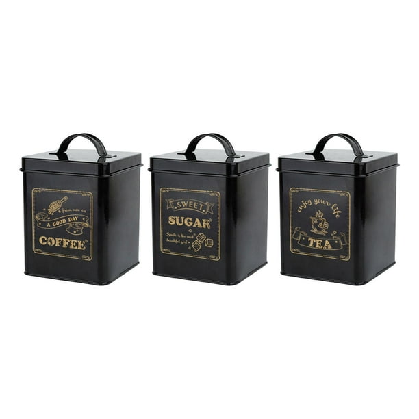 Juego de 3 botes herméticos para encimera de cocina, decoración rústica, 1,5 l, para utensilios de cocina negro
