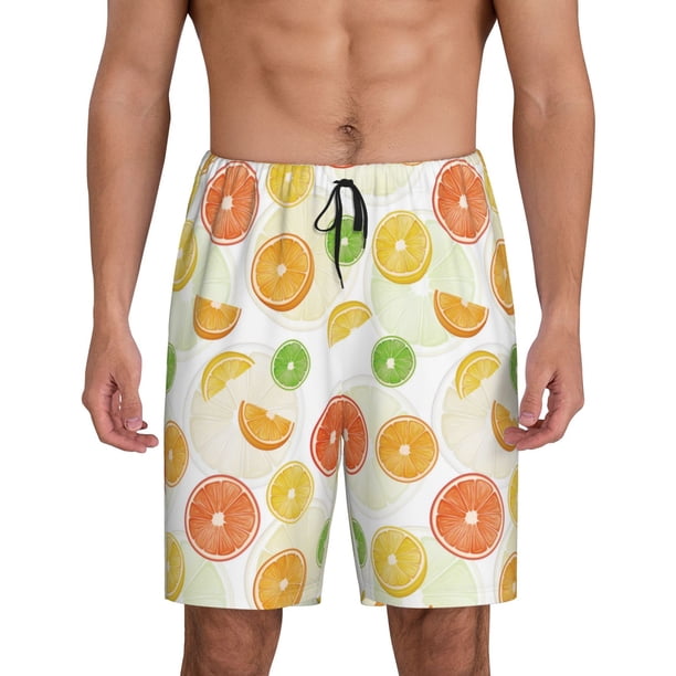 Balery Colorful Lemons Pantalones cortos de pijama de punto de algodón para hombre con cinturilla y bolsillos-Medium