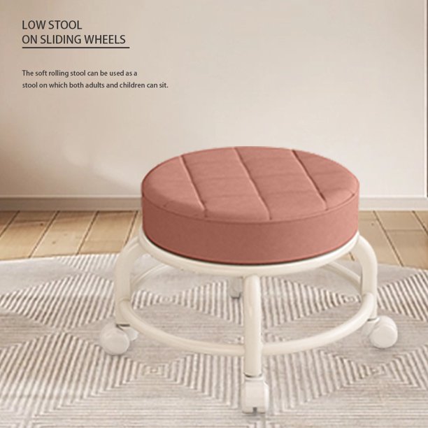 Taburete Bajo De Polea Para El Hogar Taburete bajo de polea para el hogar con ruedas, taburete para caminar para niños, asiento suave (café)
