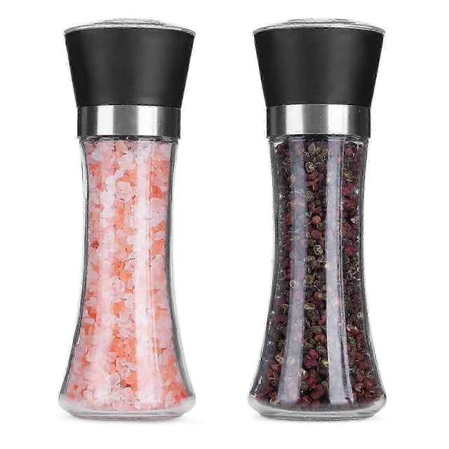 Adjustable Salt & Pepper Grinder Set, Glass Shakers, No Salt/Pepper (2-Pack, 200ml)