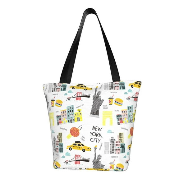 Lsque New York Pattern Beach Tote,Shoulder Handbag,Spacious Tote Bag,Lightweight Travel Bag,Versatile Shopping Bag