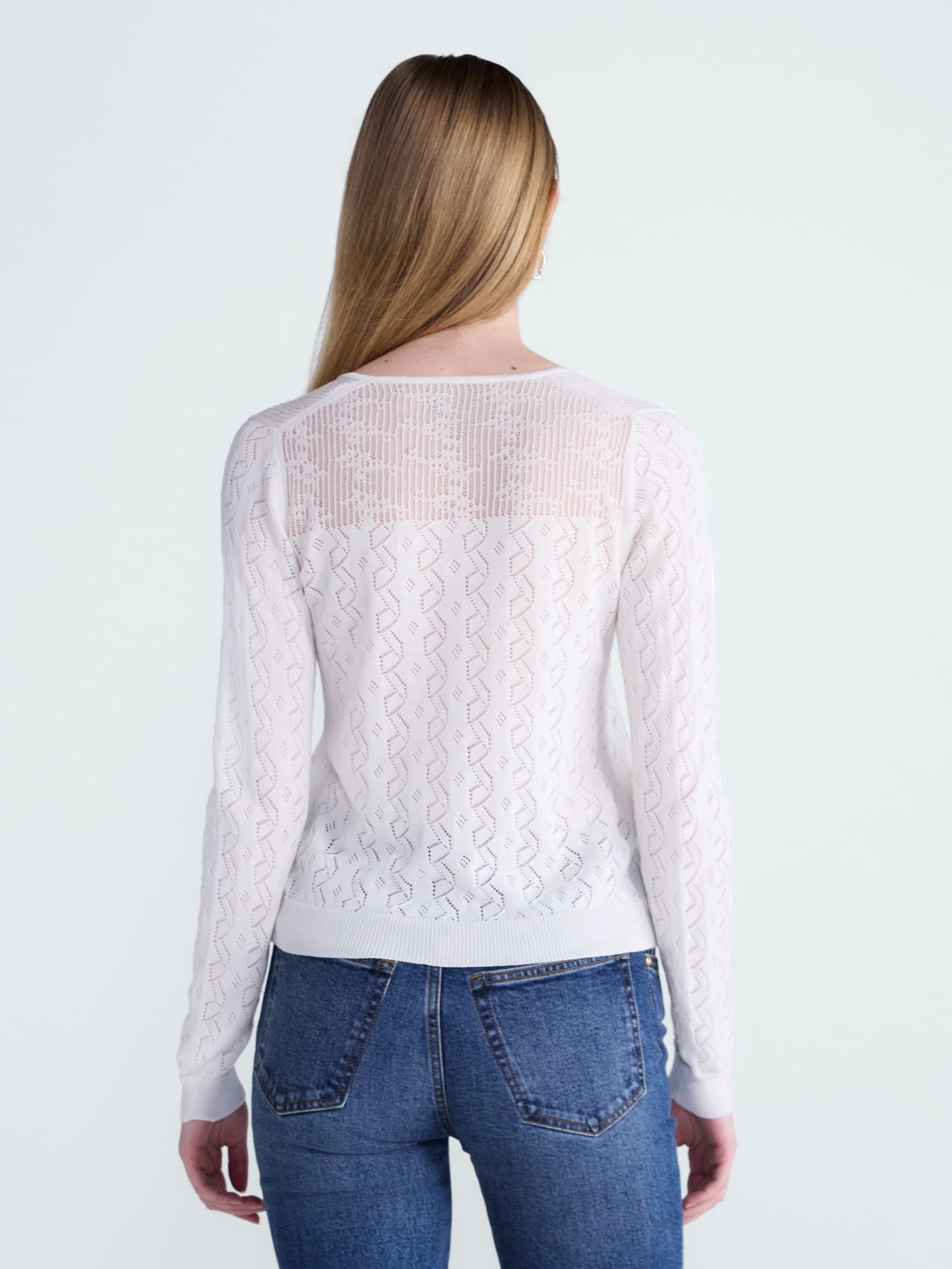 Scoop Women's Pointelle Knit Cardigan Sweater with Long Sleeves, Lightweight, Sizes XS-XXL