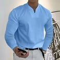 thumbnail image 2 of Krdevn Mens Shirts - Men Spring Spring &Winter Casual V Neck Solid Long Sleeve Tee Shirt Top Blouse,Mens Fall Shirts,Color:Blue,Size:3XL, 2 of 4