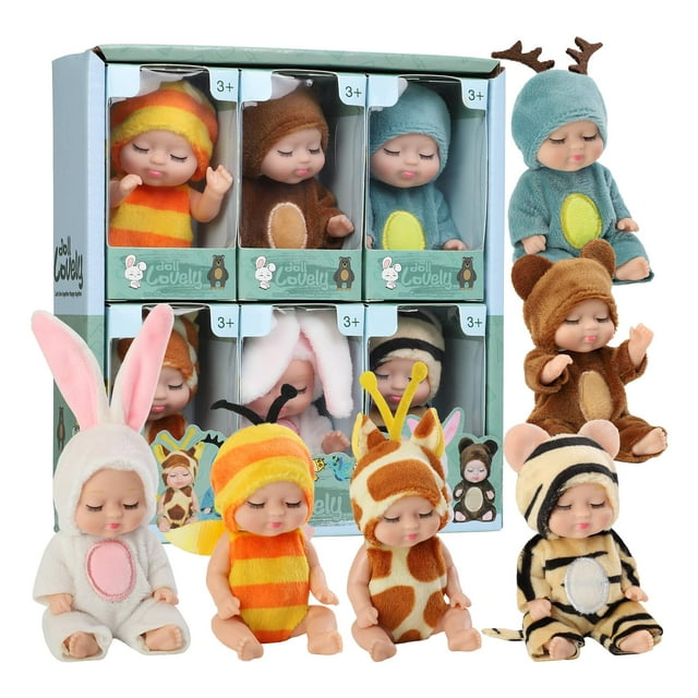 Set de minimuñecas YoYoExment de 10 cm con ropa de animales, 6 unidades