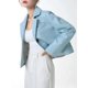 thumbnail image 4 of Chaqueta de cuero genuino recortada para mujer, tendencia primavera otoño 2024, abrigo de piel de oveja natural con cuello con muescas y un solo botón para motocicleta, 4 of 4