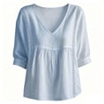 thumbnail image 6 of Long Sleeve Shirts for Women V Neck Peplum Blouse Side Lace Panel long Cuffed Sleeve Loose Casual Top Blue M, 6 of 6