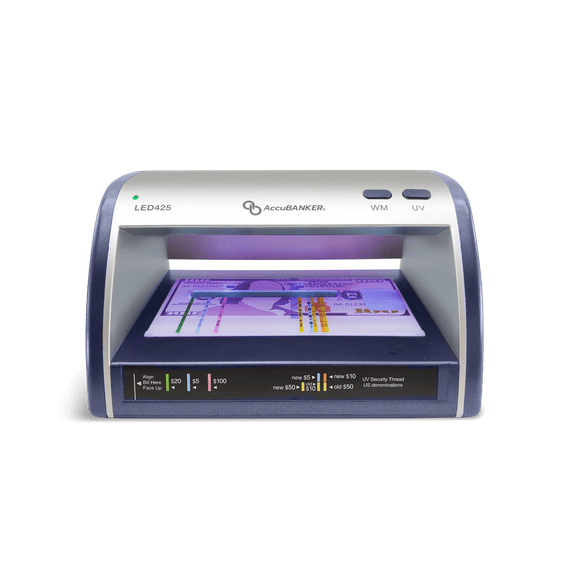 AccuBANKER LED425 3-Point Money and Card Counterfeit Detector with Most Advanced LED Technology, Compact Validator, Super Bright UV, Magnetic & Size Detection. CE Certified