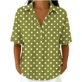 thumbnail image 2 of IUYRTFE Women's Polka Dot Short Sleeve Collared Blouse – Casual V-Neck Button-Front Shirt for Summer Beach Vacation and Daily Wear, 2 of 7