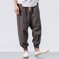 thumbnail image 6 of Mens Harem Pants Casual Hight Waist Drawstring Elastic Cuffs Cropped Linen Pants Baggy Hippie Boho Beach Yoga Trousers, 6 of 9