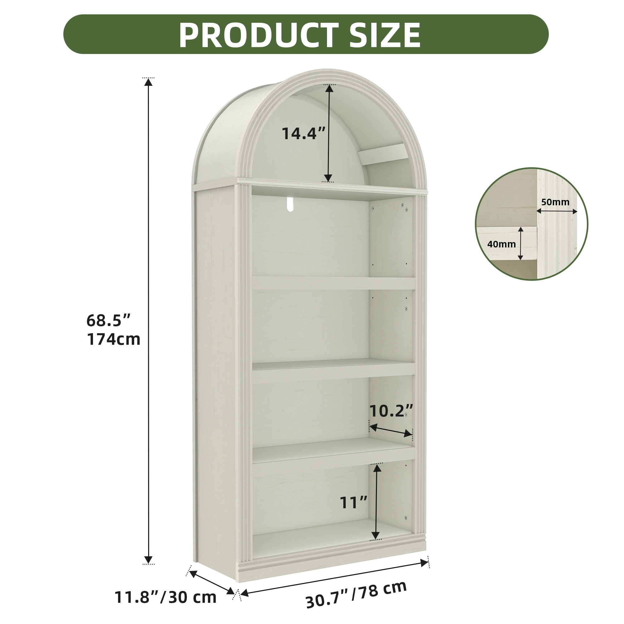 Uforic 5 Tiers Arched Bookshelf, 68.5" Tall Modern Bookcase Display Storage Rack Wooden Bookshelves, White