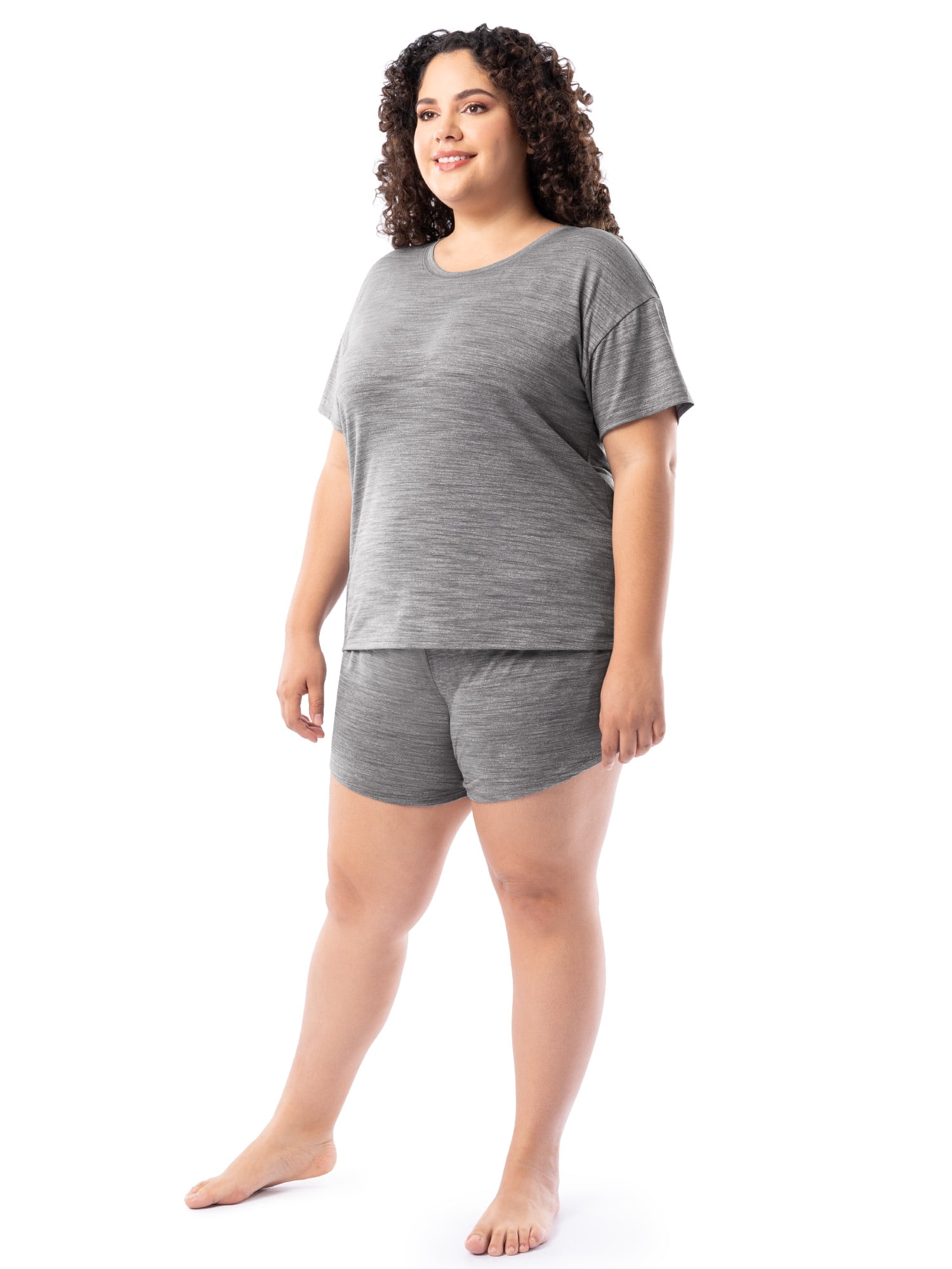 Fruit of the Loom Women's Soft and Breathable Short Sleeve Crew Top & Pajama Short Set, Sizes S-4X