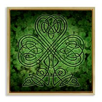 Stupell Industries Green Celtic Shamrock Knot Abstract Painting Gold Floater Framed Canvas Art Print Wall Art, 18 x 18