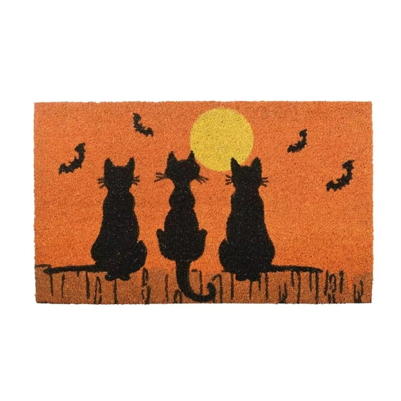 Binwennn Pretty Blankets Battery Heated Blanket Doormat Three Black Cats Bat Dusk And Sunset All Hallows' Eve Is Upon Us Cute Witch Decoration Welcome Mat Welcome Witch
