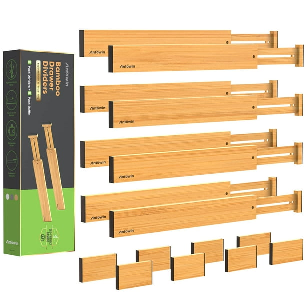 Separadores de cajones ANTOWIN Bamboo, 16 unidades, 43-56 cm, para utensilios